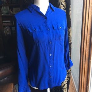 a.n.a. Beautiful Royal blue button up shirt.